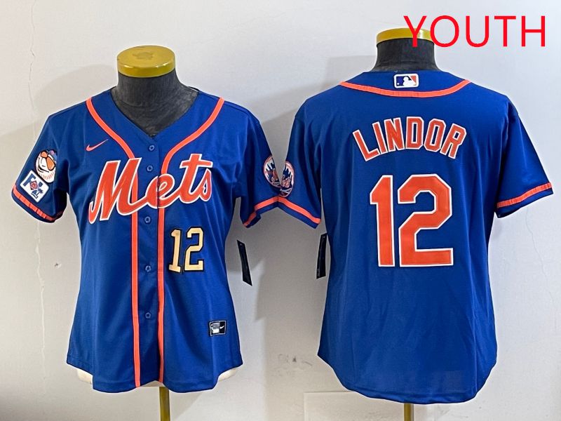 Youth New York Mets #12 Lindor Blue Game Fashion 2025 Nike MLB Jersey style 4->women mlb jersey->Women Jersey